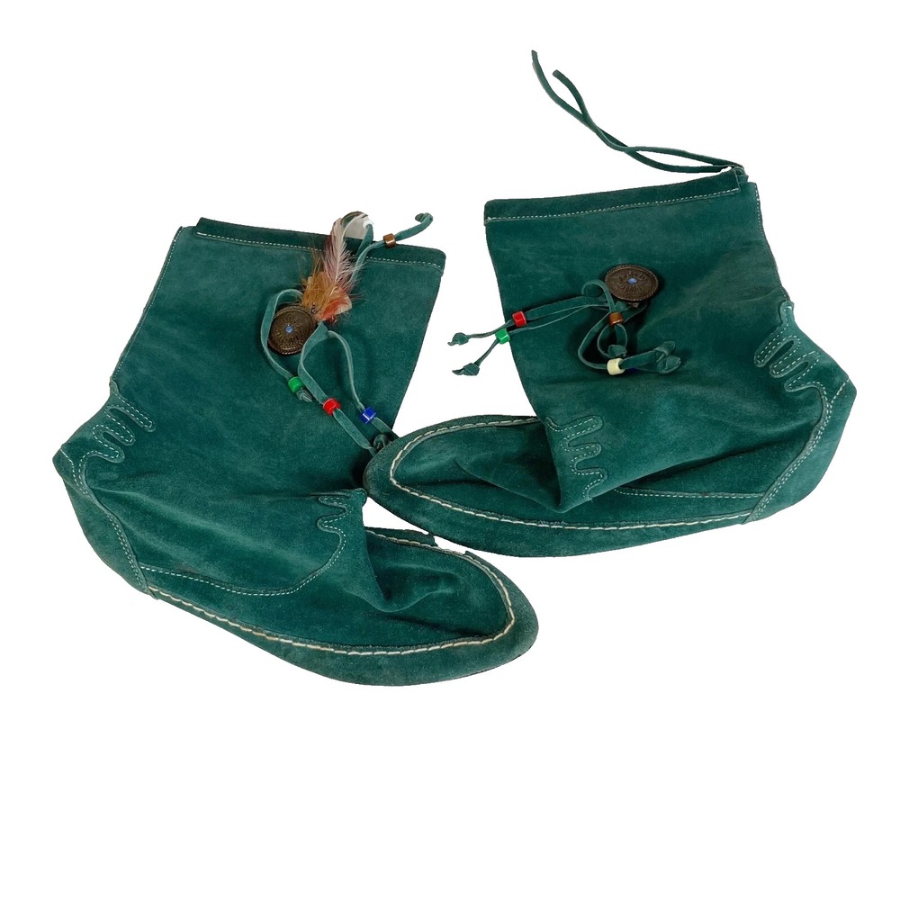 Town & Country Suede Mid Calf Western Boots Womens 38 Green‎ Pointed Toe Feather